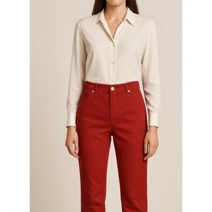 Escada Womens Denim Red Pants Size 44 /12 USA Straight Leg High Rise Luxury